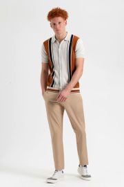 Iconic Vertical Stripe Button-Through Mod Knit Polo - Ivory - Ben Sherman at Ben Sherman